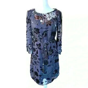 Hālo black floral burn out velvet shift dress size S with flaw